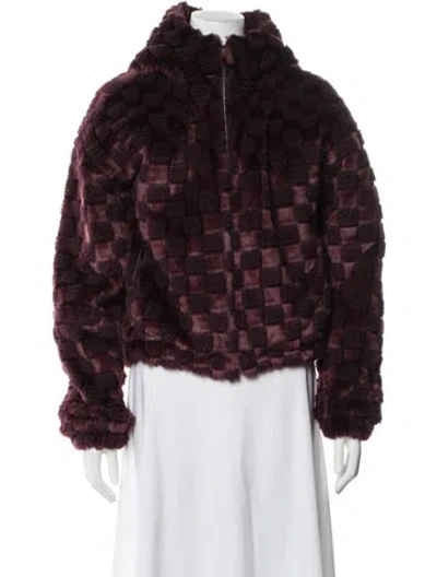 Pre-owned Kith Plaid Print Faux Fur Jacket In Burgundy