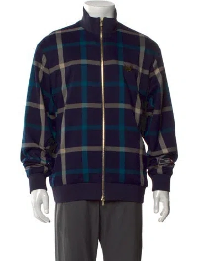 Pre-owned Kith Plaid Print Mock Neck Pullover In Blue