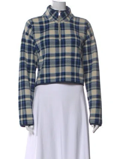 Pre-owned Kith Plaid Print Mock Neck Sweater In Blue