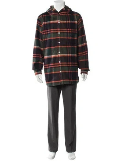 Pre-owned Kith Plaid Print Overcoat In Green