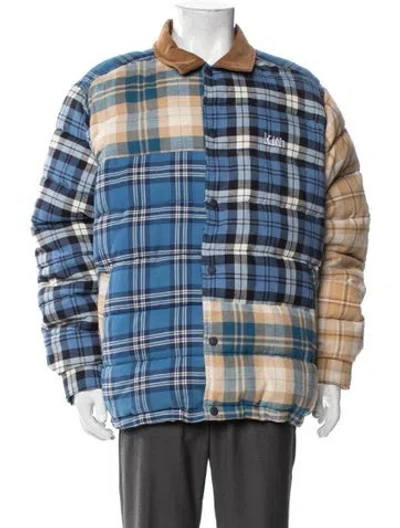 Pre-owned Kith Plaid Print Puffer Coat In Blue