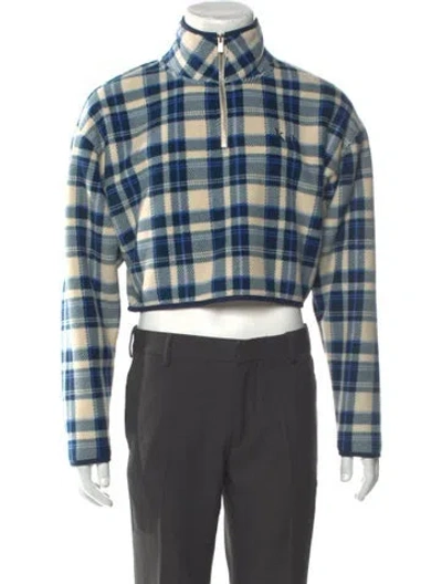 Pre-owned Kith Plaid Print Turtleneck Pullover In Blue