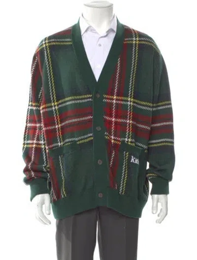 Pre-owned Kith Plaid Print V-neck Cardigan In Green