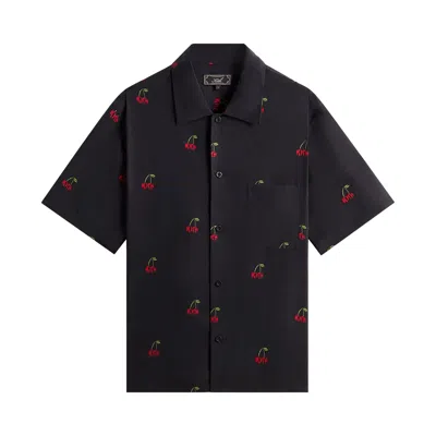 Pre-owned Kith Printed Cherry Cupro Linen Beckham Buttondown 'black' | Men's Size Xl