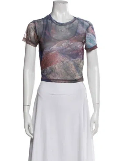Pre-owned Kith Printed Crew Neck Crop Top In White