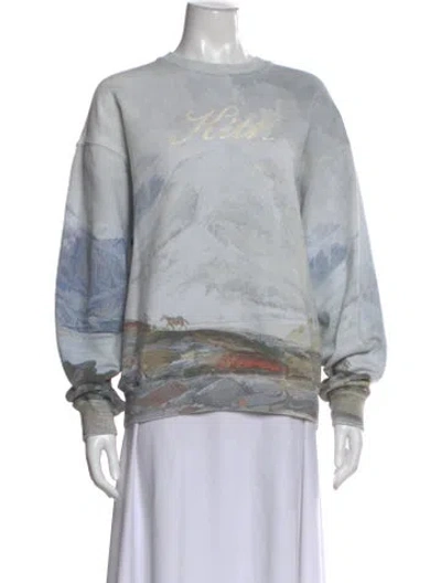 Pre-owned Kith Printed Crew Neck Sweatshirt In Blue