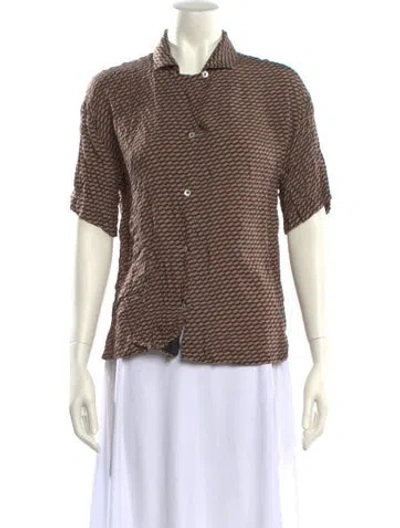 Pre-owned Kith Printed Short Sleeve Button-up Top In Brown
