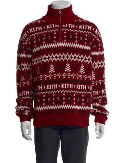 Pre-owned Kith Printed Turtleneck Pullover W/ Tags In Red