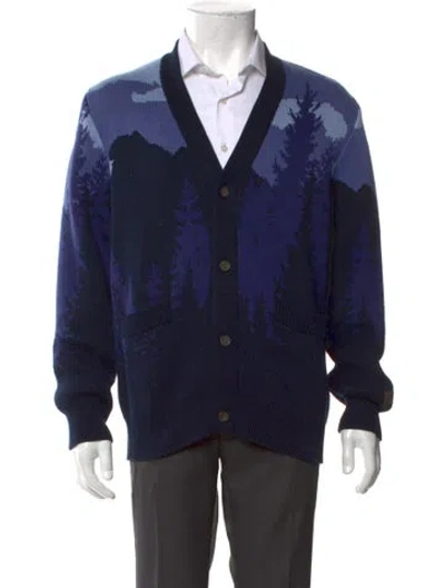 Pre-owned Kith Printed V-neck Cardigan In Blue