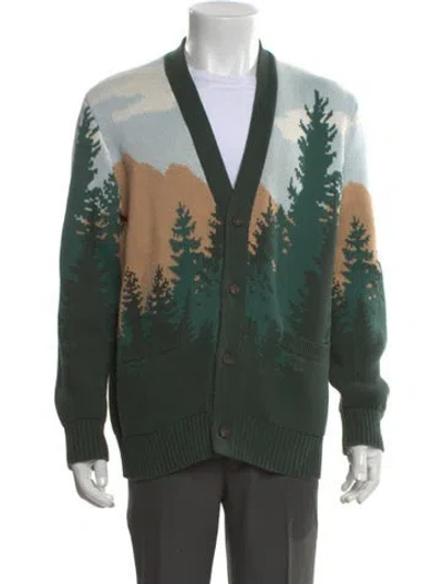 Pre-owned Kith Printed V-neck Cardigan In Green
