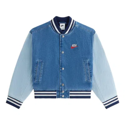 Kith (ps)  X Nike Denim Varsity Jacket 'mystic Navy' In Blue