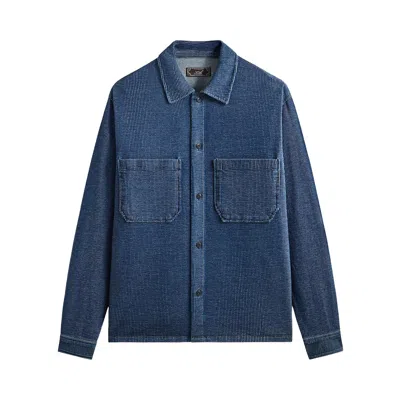 Pre-owned Kith Railroad Stripe Indigo Boxy Collar Overshirt 'dark Indigo' | Blue | Men's Size S