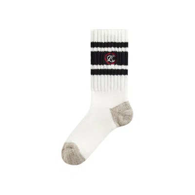 Pre-owned Kith Script K Laurel Stripe Cotton Chunky Crew Socks 'white' | Men's Size Onesize