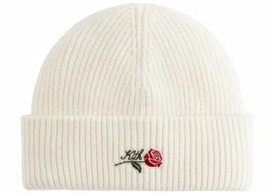 Pre-owned Kith Script Rose Felt Embroidery Cotton Beanie In Sandrift