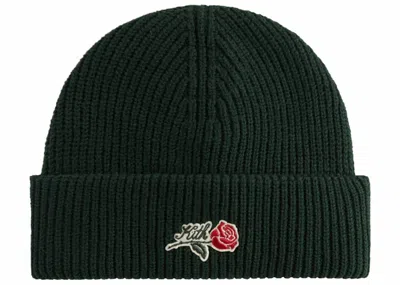 Pre-owned Kith Script Rose Felt Embroidery Cotton Beanie In Stadium In Gray