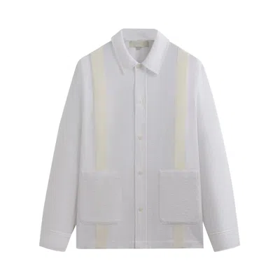 Pre-owned Kith Seersucker Long-sleeve Boxy Collared Overshirt 'white' | Men's Size S