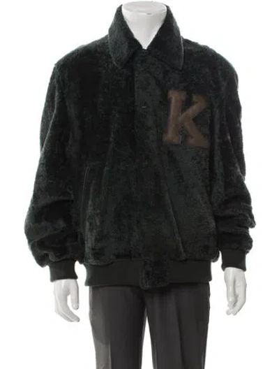 Pre-owned Kith Shearling Graphic Print Bomber Jacket In Green
