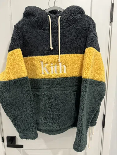 Pre-owned Kith Sherpa Double Pocket Hoodie In Green Blue Yellow