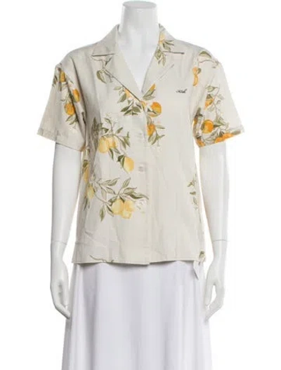 Pre-owned Kith Silk Floral Print Button-up Top In Neutral