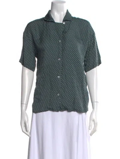 Pre-owned Kith Silk Graphic Print Button-up Top In Green