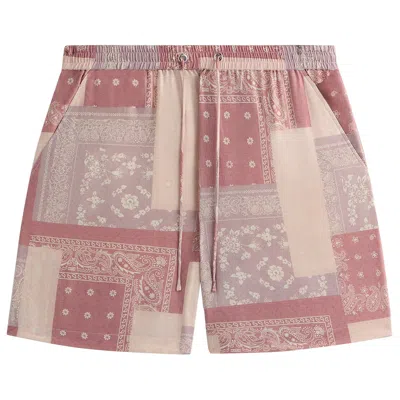Pre-owned Kith Silk Lyocell Bandana Cedar Short 'pink Opal' | Black | Men's Size M