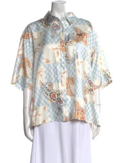 Pre-owned Kith Silk Paisley Print Button-up Top In White