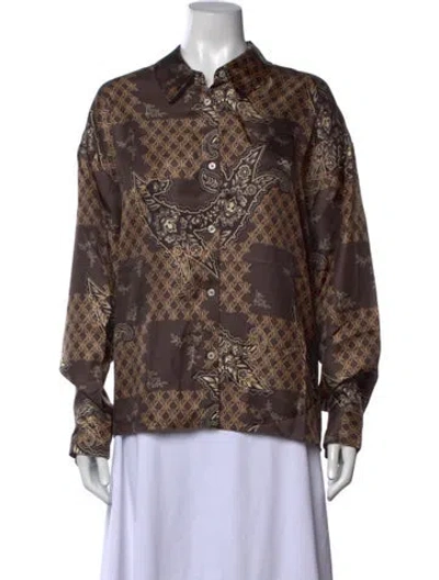 Pre-owned Kith Silk Printed Button-up Top W/ Tags In Brown