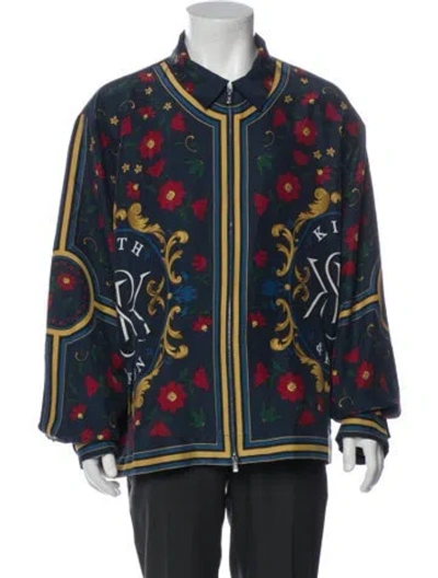 Pre-owned Kith Silk Printed Jacket In Blue