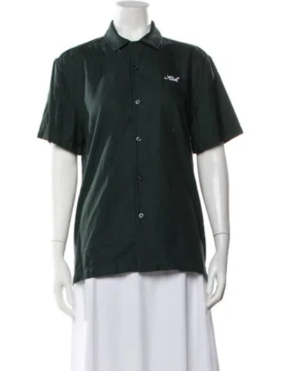 Pre-owned Kith Silk Short Sleeve Button-up Top In Green