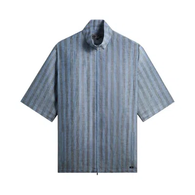 Pre-owned Kith Spun Silk Linen Stripe Colton Zip Front Shirt 'guide' | Blue | Men's Size S