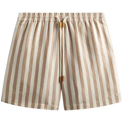 Pre-owned Kith Spun Silk Linen Stripe Kellen Short 'chai' | Tan | Men's Size M In Brown