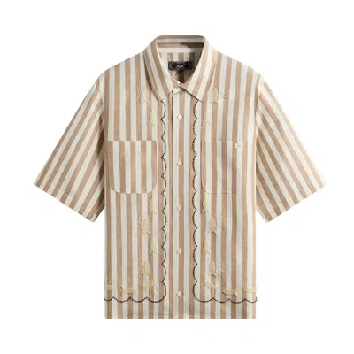 Pre-owned Kith Spun Silk Linen Stripe Paxton Buttondown 'chai' | Tan | Men's Size Xl In Brown
