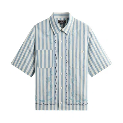 Pre-owned Kith Spun Silk Linen Stripe Paxton Buttondown 'light Indigo' | Blue | Men's Size L