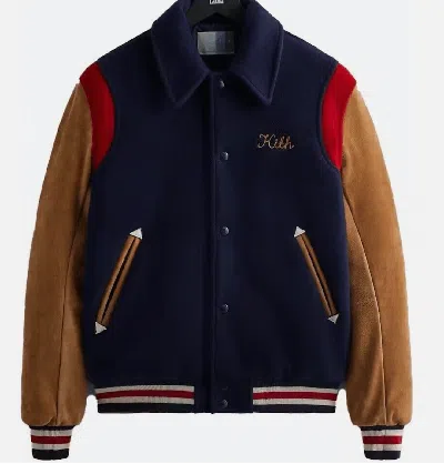 Pre-owned Kith Steal Varisty Jacket Sz. M In Navy