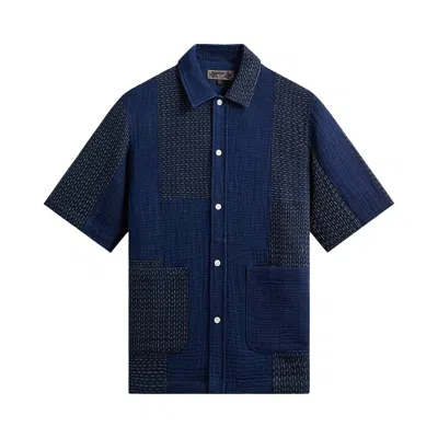 Pre-owned Kith Stitched Patchwork Boxy Collared Overshirt 'mid Indigo' | Blue | Men's Size S