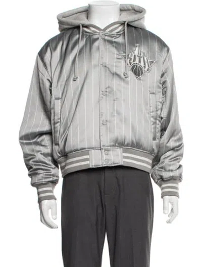 Pre-owned Kith Striped Bomber Jacket In Grey