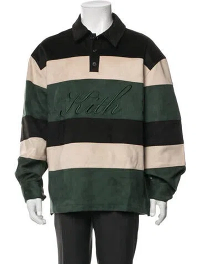 Pre-owned Kith Striped Collar Polo Shirt In Green