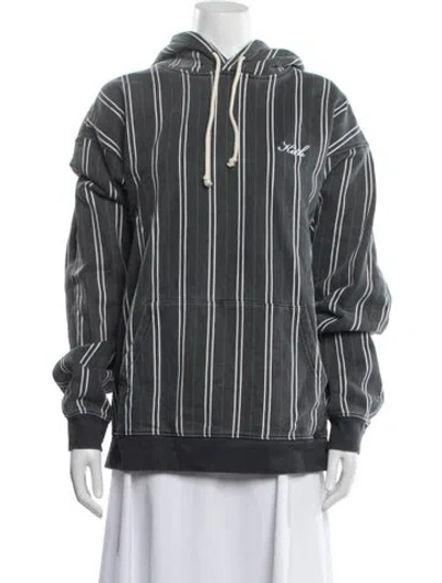 Pre-owned Kith Striped Crew Neck Hoodie In Grey
