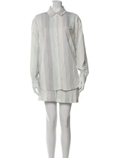 Pre-owned Kith Striped Embroidered Accent Short Set In White