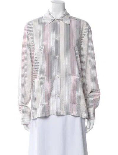 Pre-owned Kith Striped Long Sleeve Button-up Top In Blue