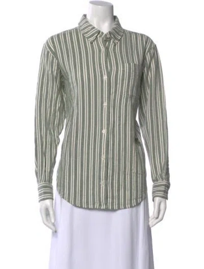 Pre-owned Kith Striped Long Sleeve Button-up Top In Green