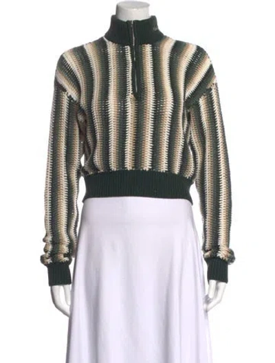 Pre-owned Kith Striped Mock Neck Sweater In Green