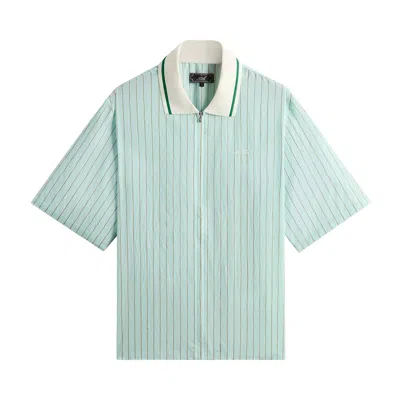 Pre-owned Kith Striped Poplin Thompson Zip Front Shirt 'breezeway' | Blue | Men's Size Xxl