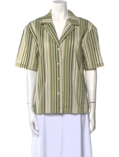 Pre-owned Kith Striped Short Sleeve Button-up Top W/ Tags In Green