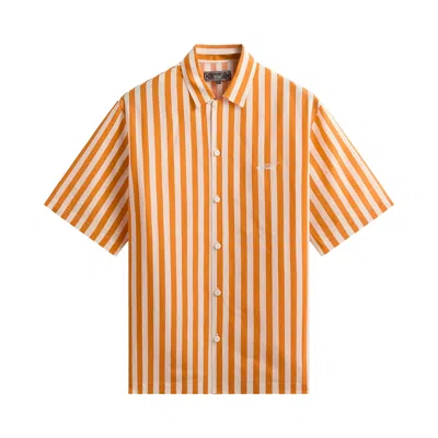 Pre-owned Kith Striped Thompson Camp Collar Shirt 'tiger' | Orange | Men's Size L