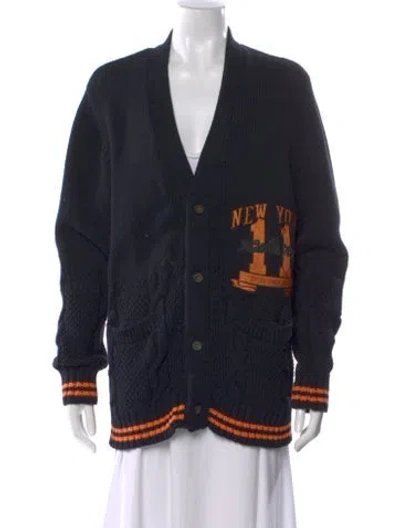 Pre-owned Kith Striped V-neck Sweater In Black