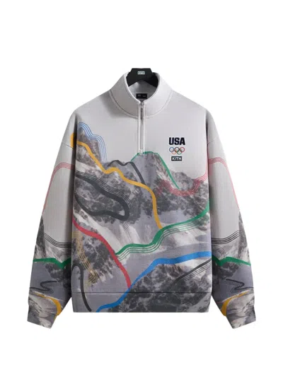 Kith Team Usa Quarter Zip Mountain Sweatshirt In Gray