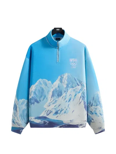 Kith Team Usa Winter Mountain Quarter Zipped Sweatshirt In Blue