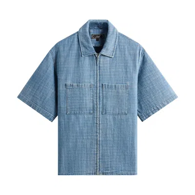 Pre-owned Kith Textured Indigo Paxton Zip Front Shirt 'light Indigo' | Blue | Men's Size M