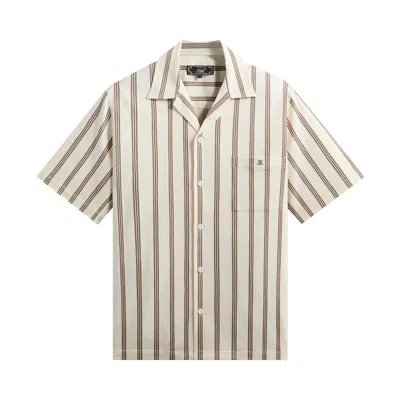 Pre-owned Kith Textured Stripe Thompson Camp Collar Shirt 'sandalwood' | Cream | Men's Size Xxl In White